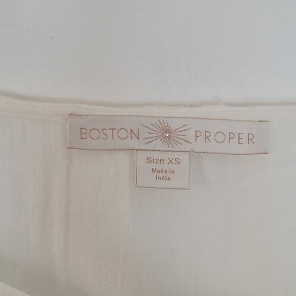Boston Proper Top XS Cream Embroidered Ruffle Sleeve Peasant Boho Cottage - Picture 4 of 8